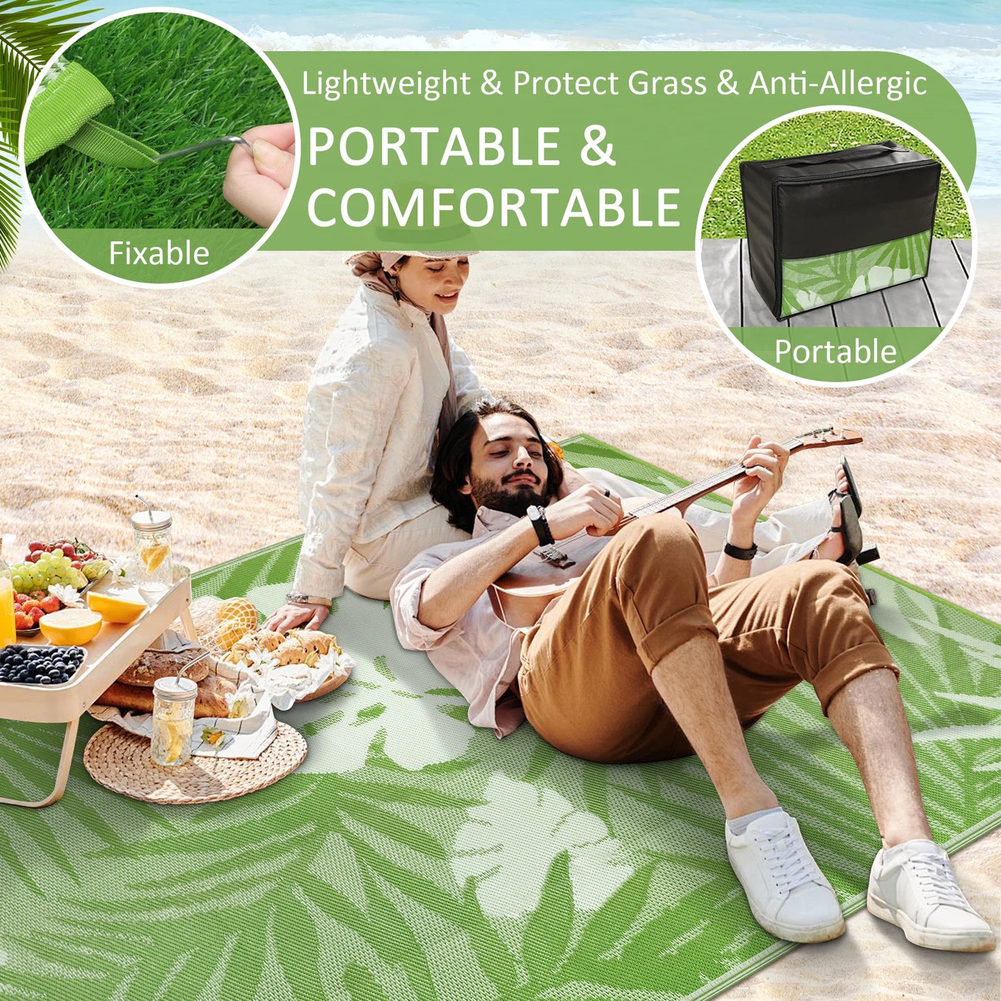 Outdoor Rug Recycled Plastic Straw Leaves Pattern For Patio