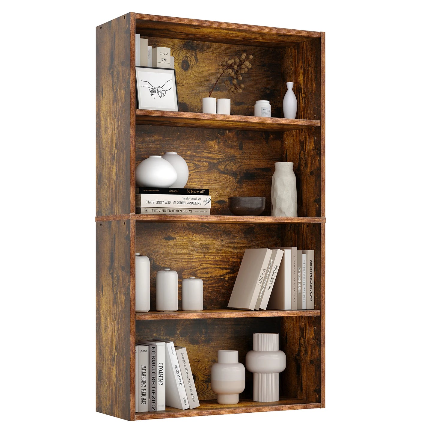JHK 4 Tier Wooden Floor Standing Bookshelf Living Room Office