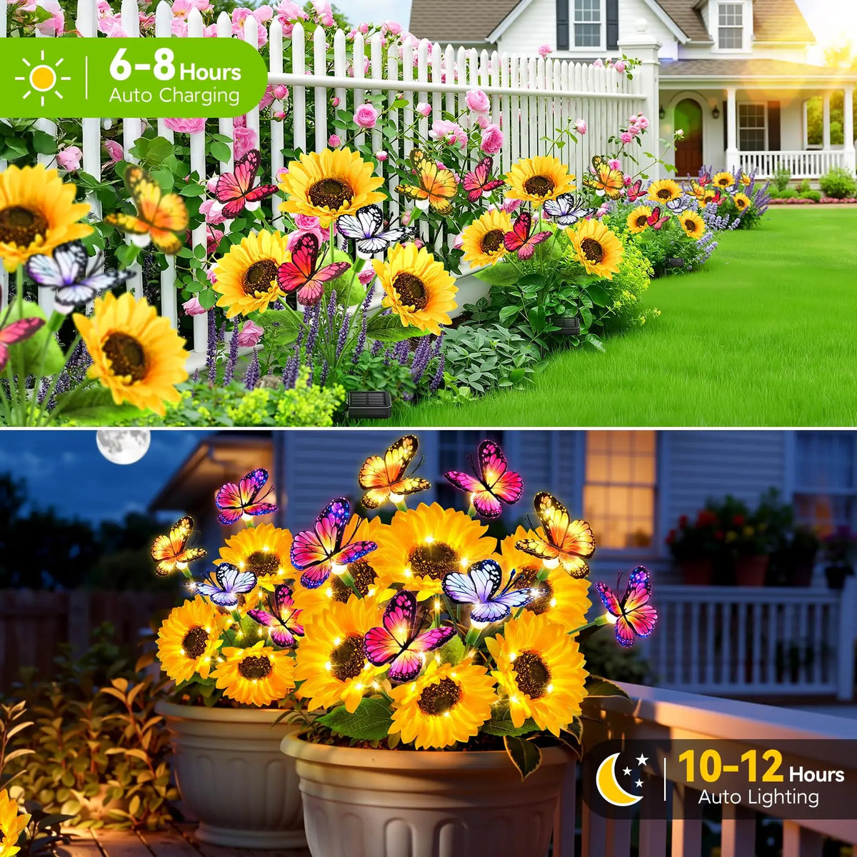 KPSTEK Solar Sunflower Garden Lights With Butterfly Decorations