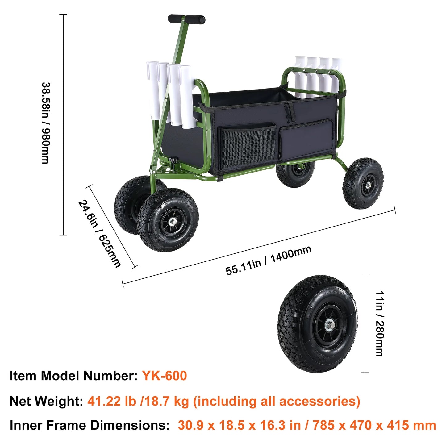 SucceBuy Beach Fishing Cart Foldable With 4 Rod Holders Wheels