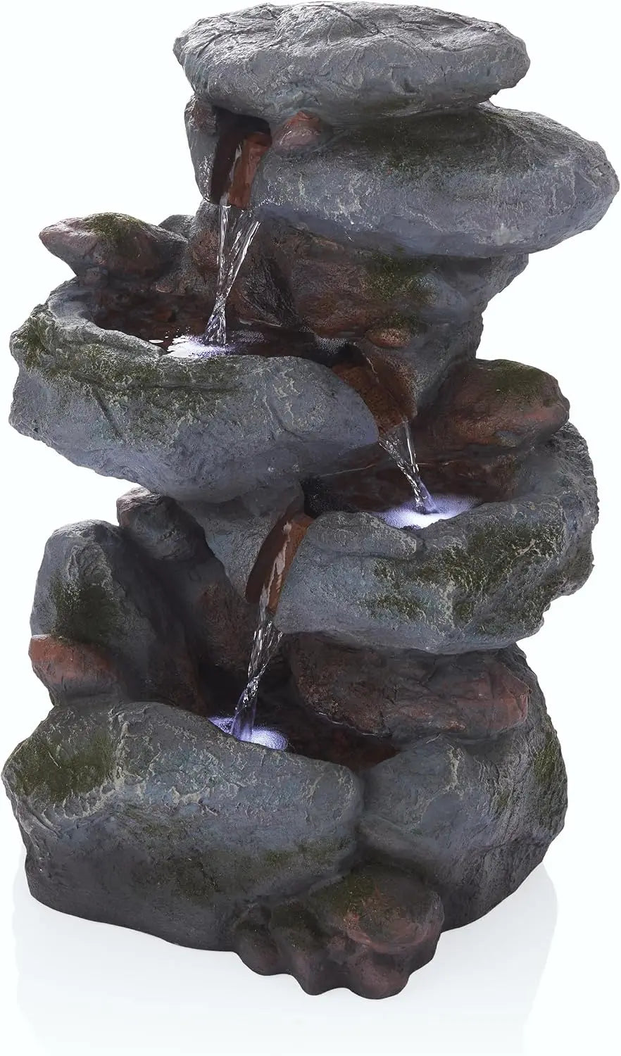 Outdoor Rock Waterfall Fountain With LED Lights, 3-Tier