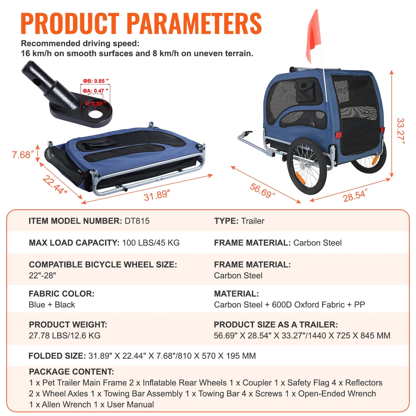 Pet Cart Bicycle Trailer For Dogs Collapsible Easy To Store