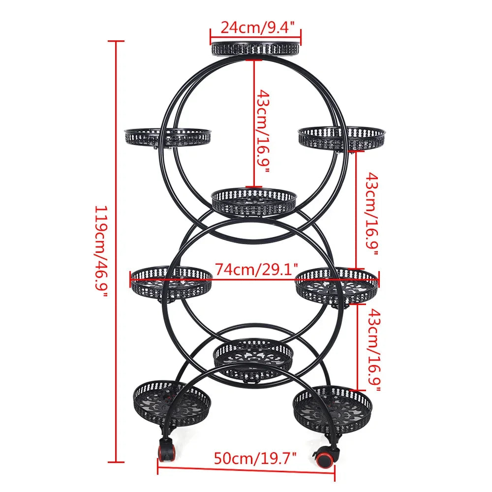 Metal Plant Stand Rack With Rolling Wheels For Indoor And Outdoor Use