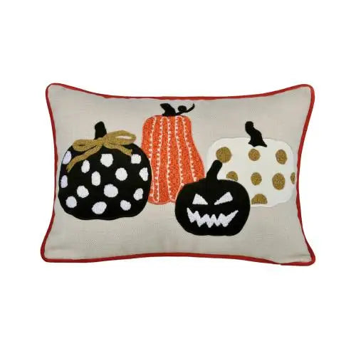 Halloween Pumpkin Embroidered Throw Pillow Polka Dot Linen Cushion