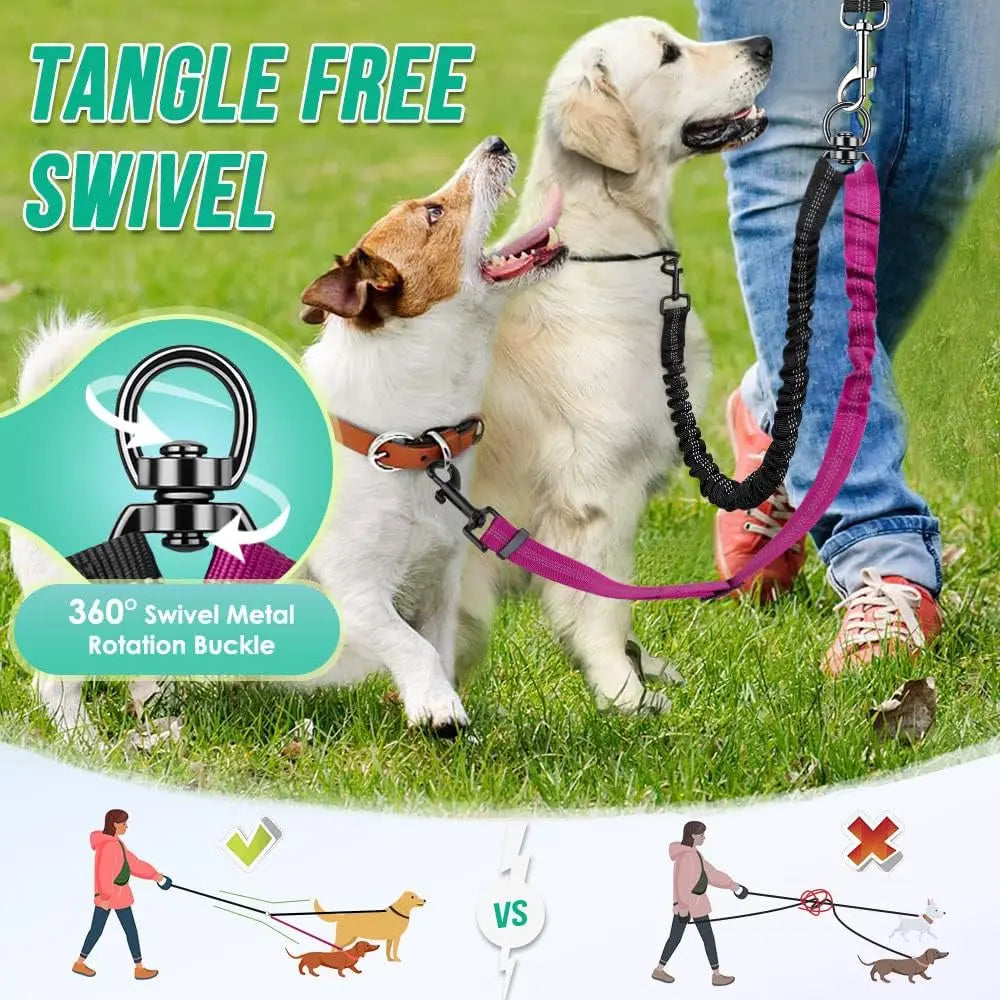 DCLOUD Dual Dog Leash Attachment Adjustable Shock Absorbing Bungee