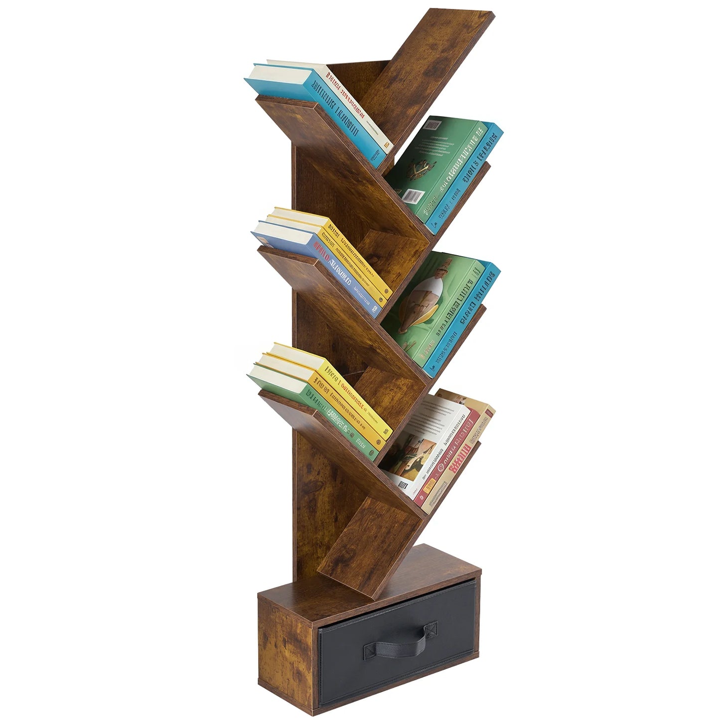 JHK Geometric Wooden Book Rack With Drawer Bookshelf For Home