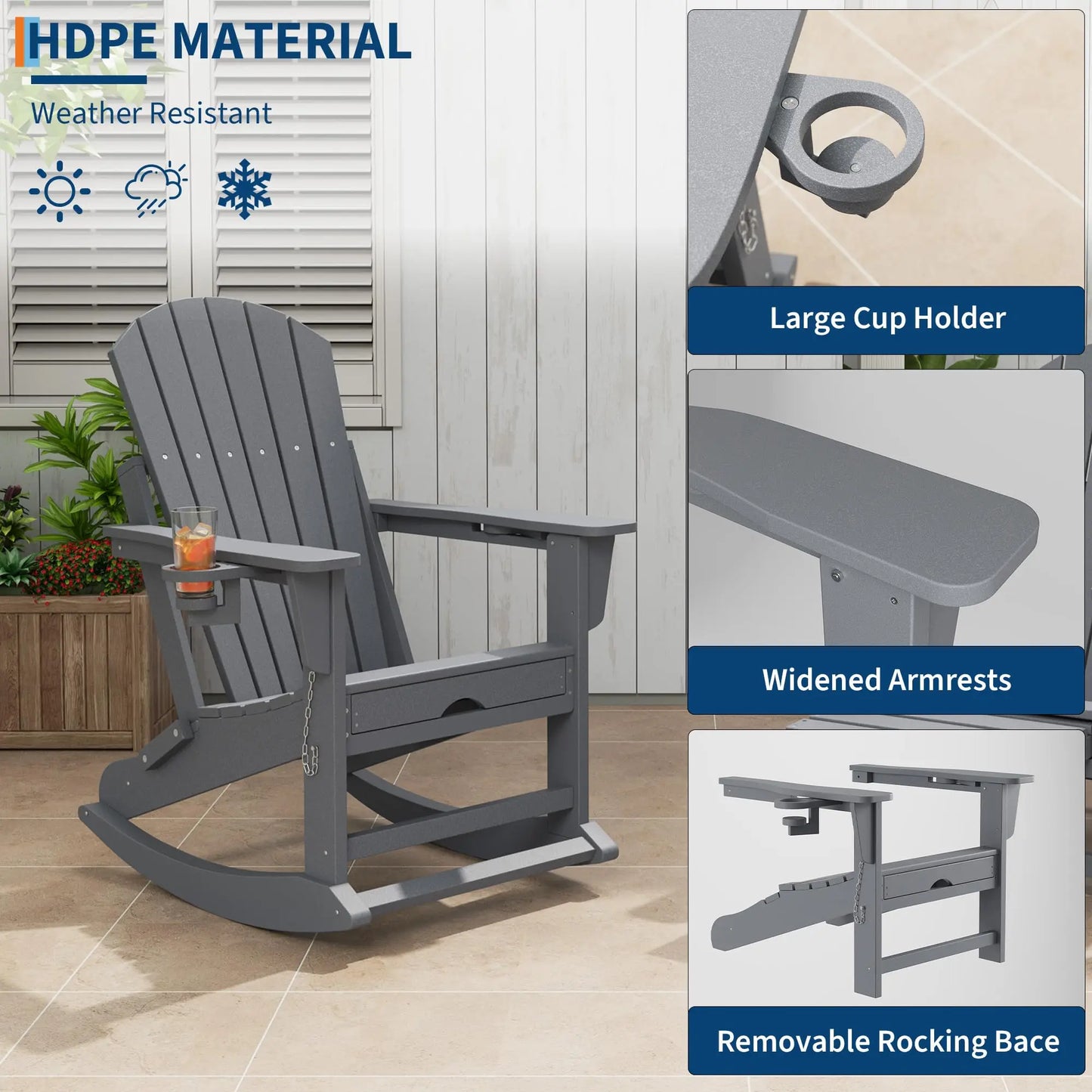 Studyset Folding Adirondack Rocking Chair With Footrest And Cup Holder