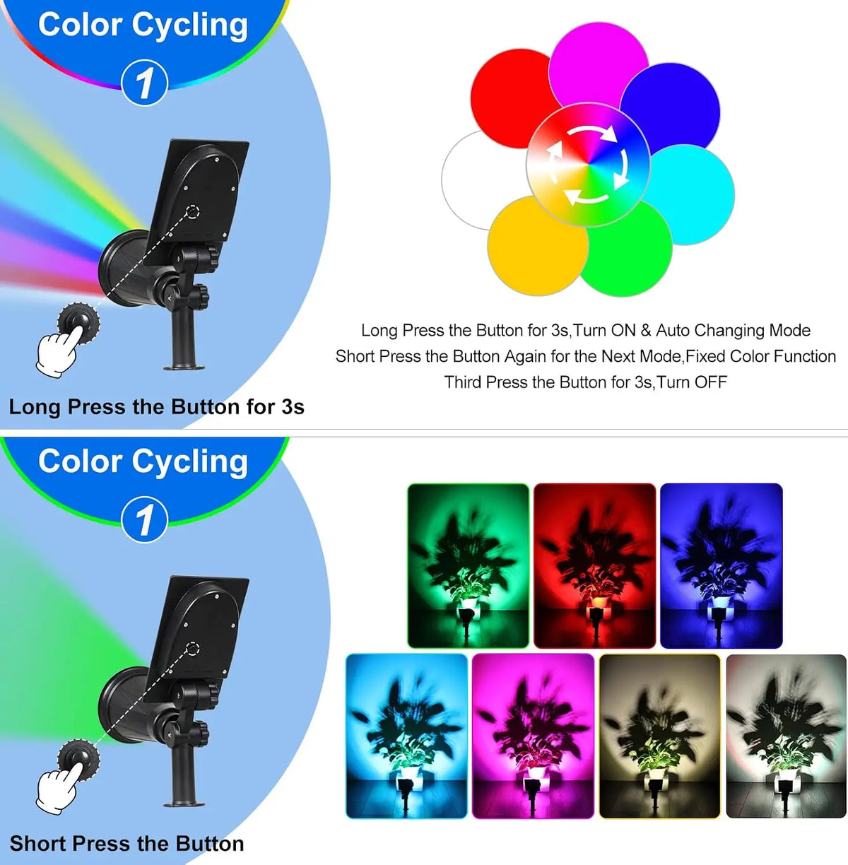 T-Sunrise Led Solar Spotlight Color Changing Outdoor Garden Light