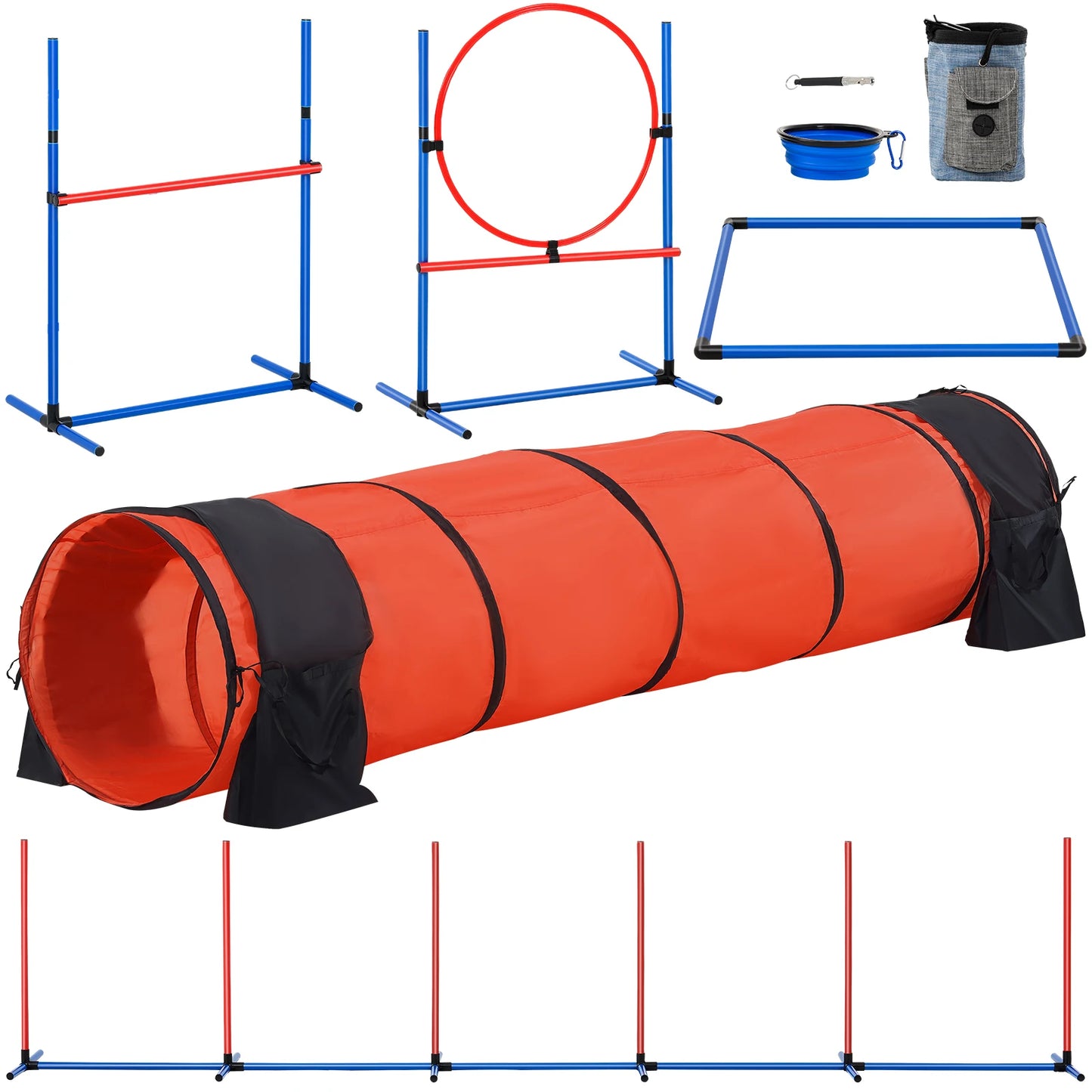 Dog Agility Training Equipment 5 Piece Kit With Adjustable Hurdles