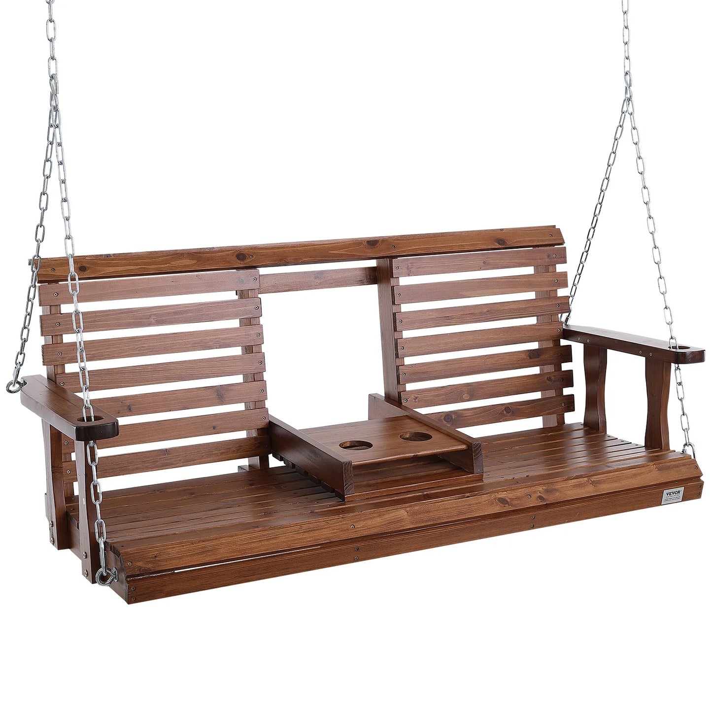 SucceBuy Wooden Porch Swing Outdoor Patio Bench With Load Capacity