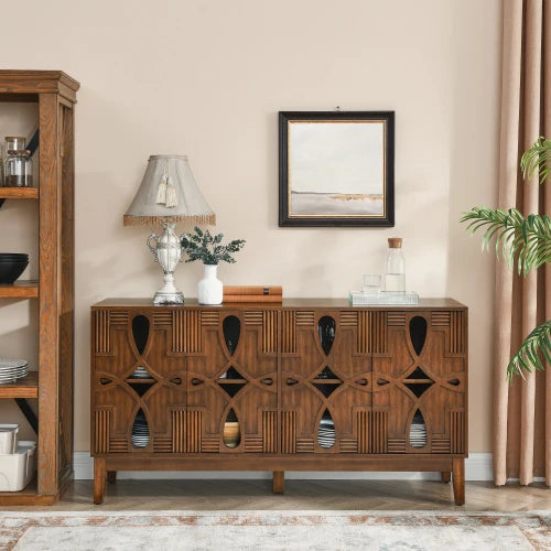 Walnut Storage Buffet Mid Century Modern Four Doors With Adjustable Shelves