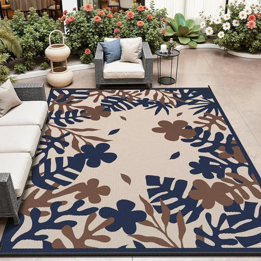 DIXSG Outdoor Rug Waterproof RV Reversible Floral Camping Patio Mat