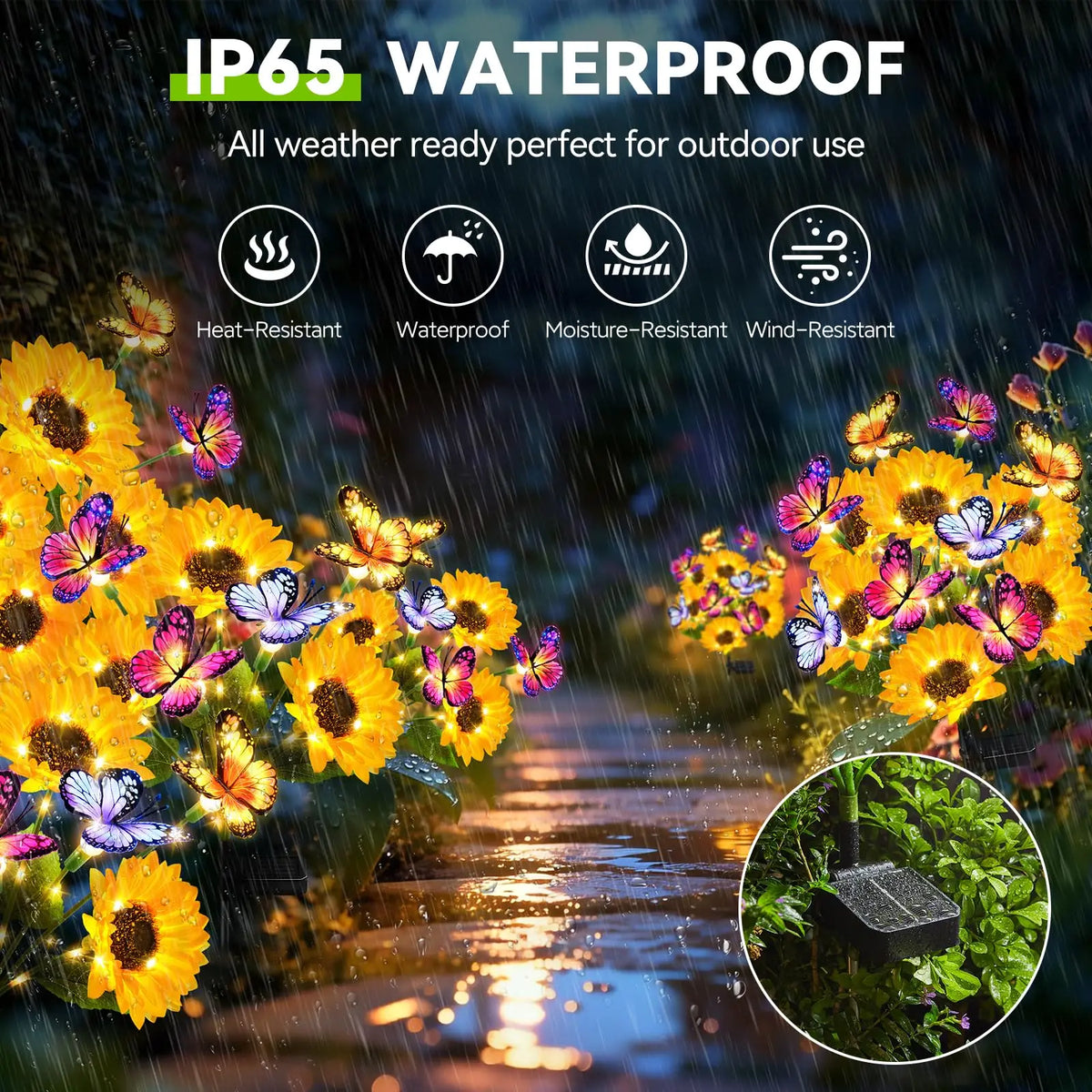 KPSTEK Solar Sunflower Garden Lights With Butterfly Decorations