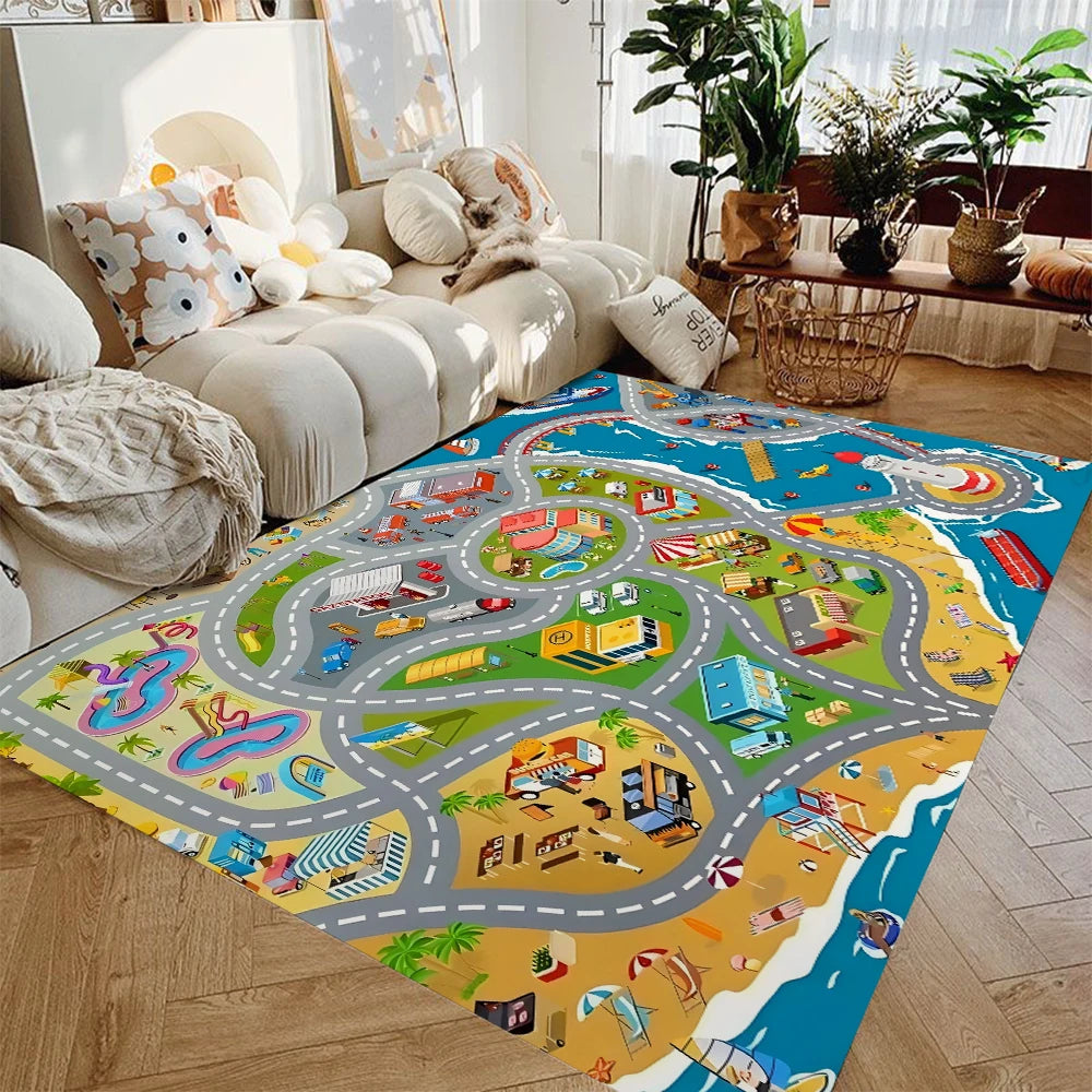 Car Play Mat For Kids TrafficThemed Rug Non Slip Playroom