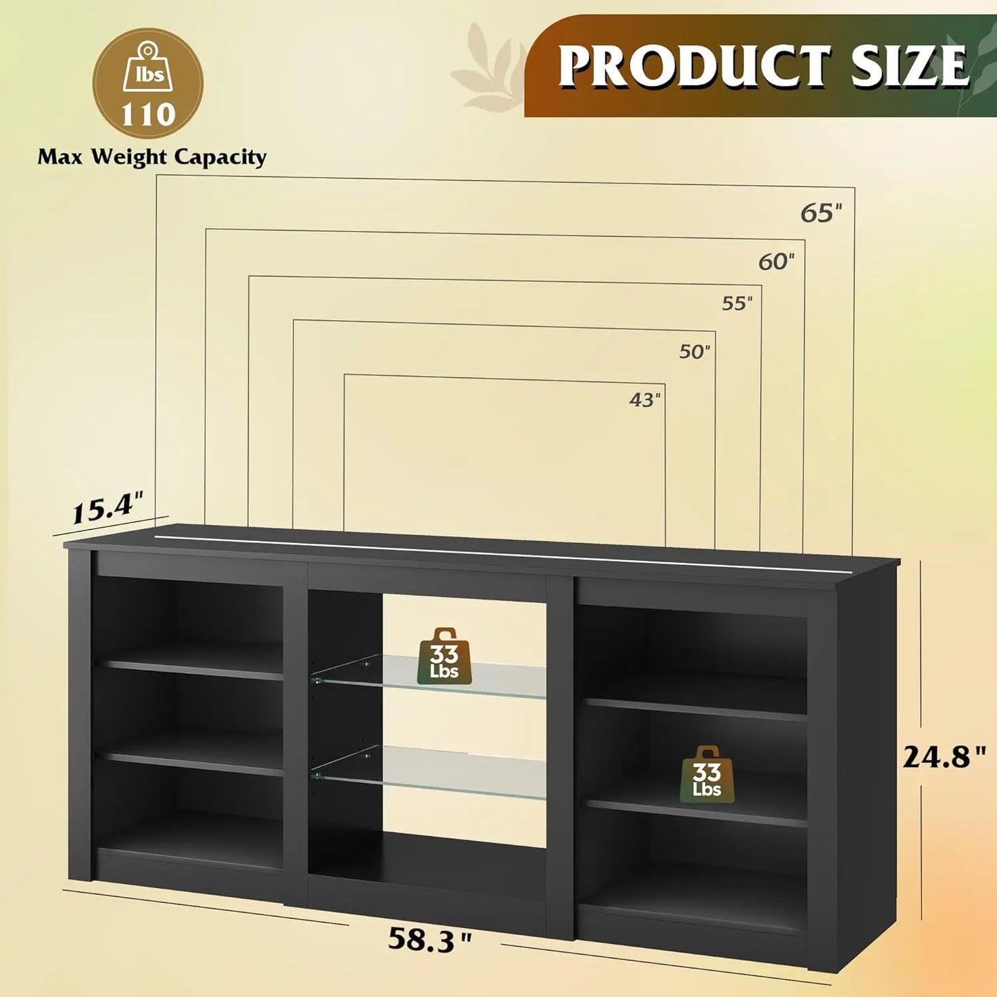 Modern TV Stand With Adjustable Shelves And RGB LED Lighting