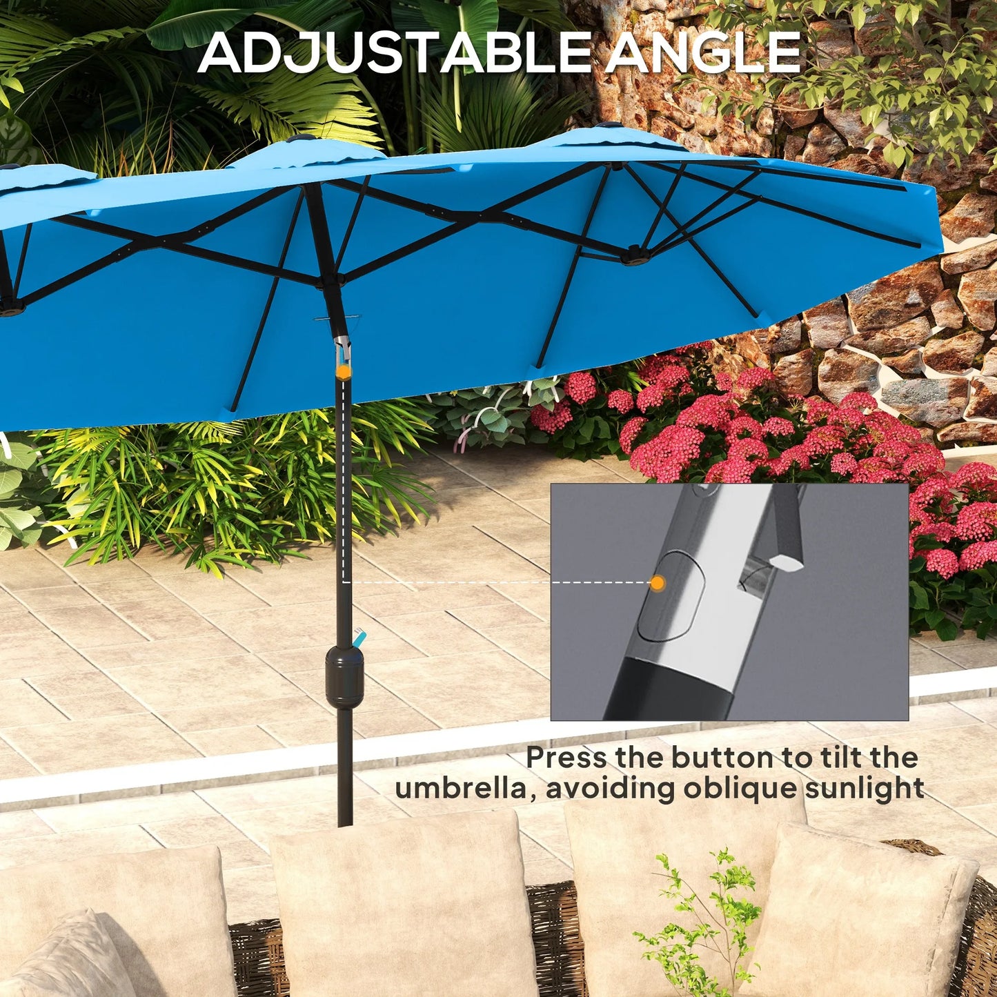 Outdoor Patio Umbrella With Tilt And Crank Double Sided Venting