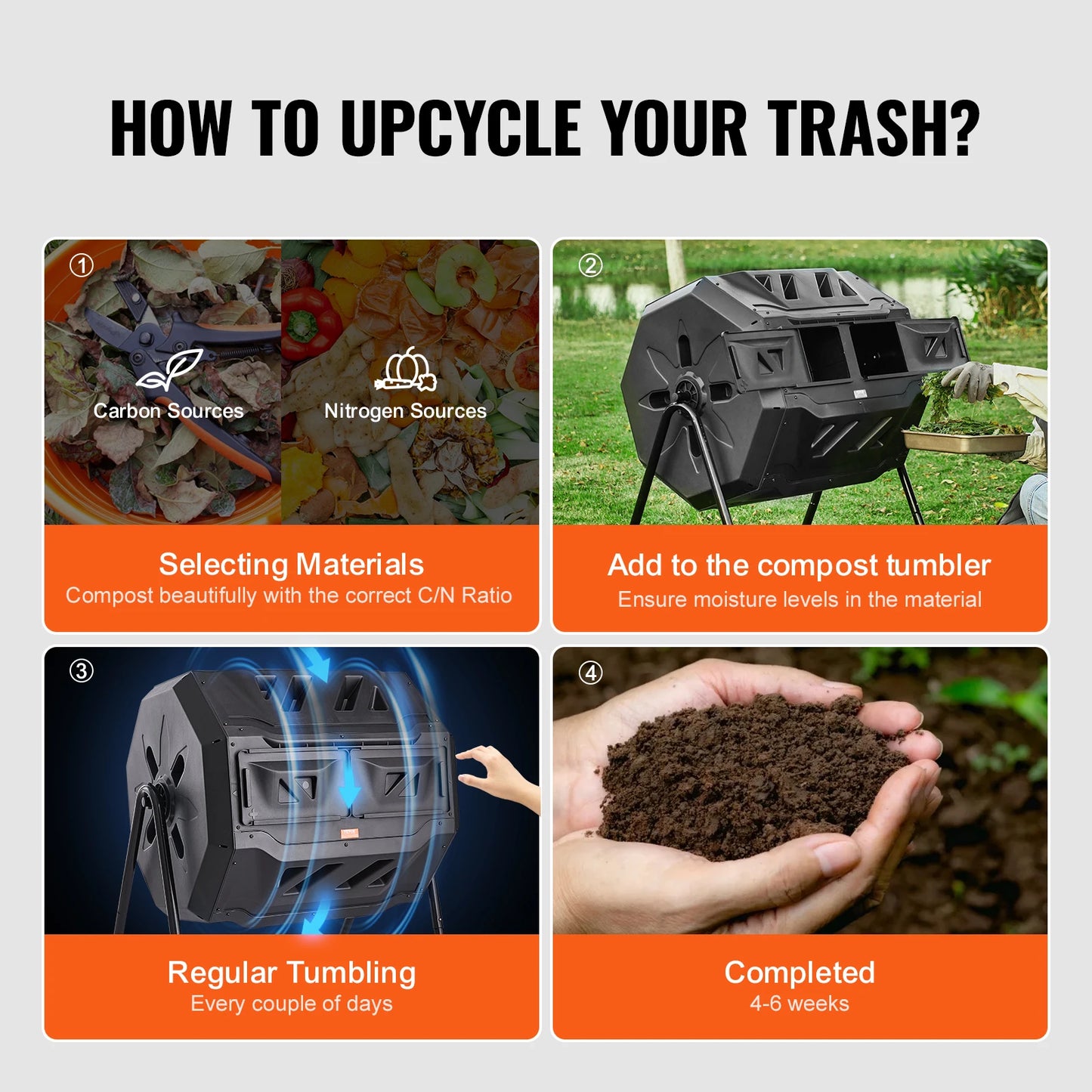 SucceBuy Dual Chamber Tumbling Composter Bin For Garden And Kitchen