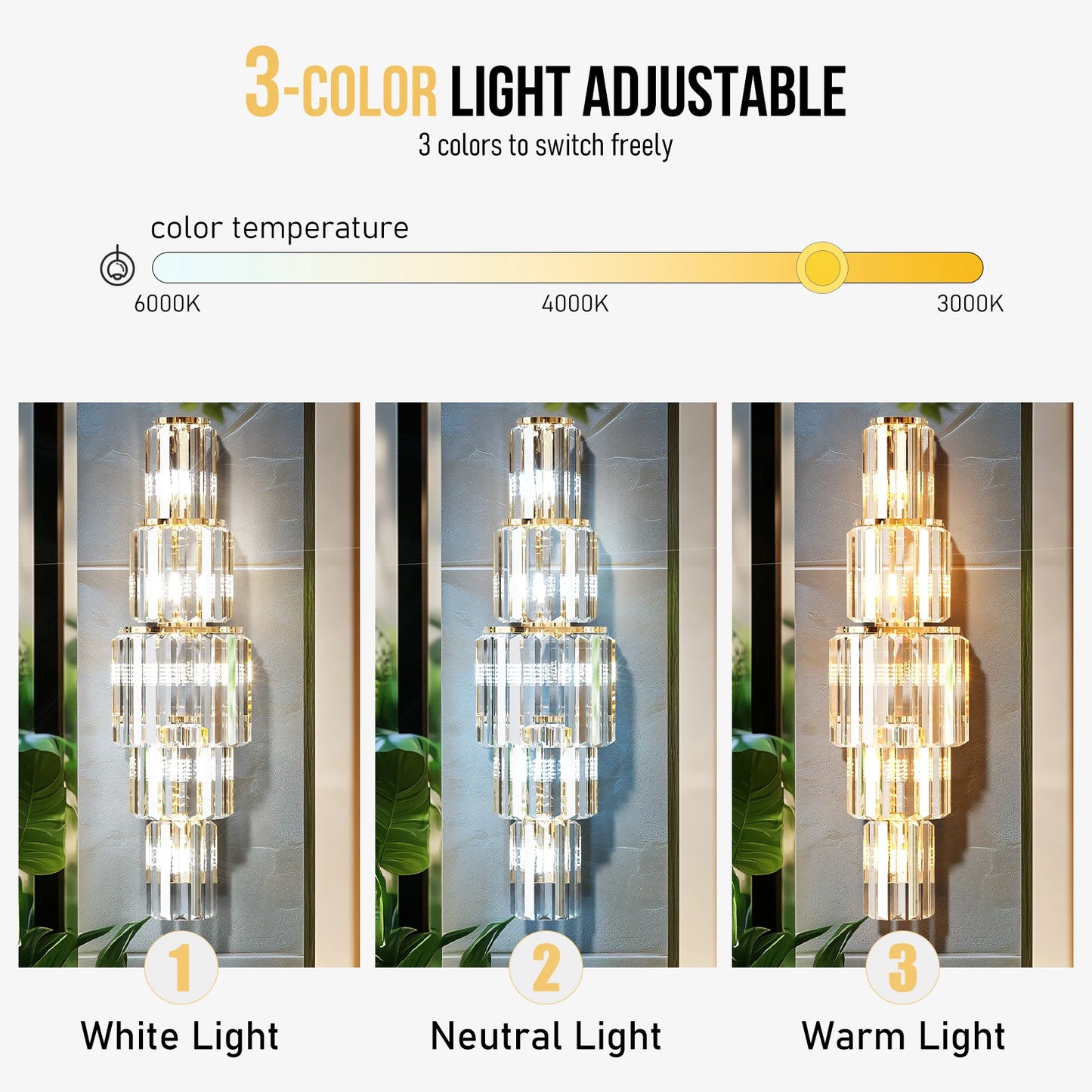 Vrygle Modern Crystal 3-Layer Wall Lamp Sconce LED