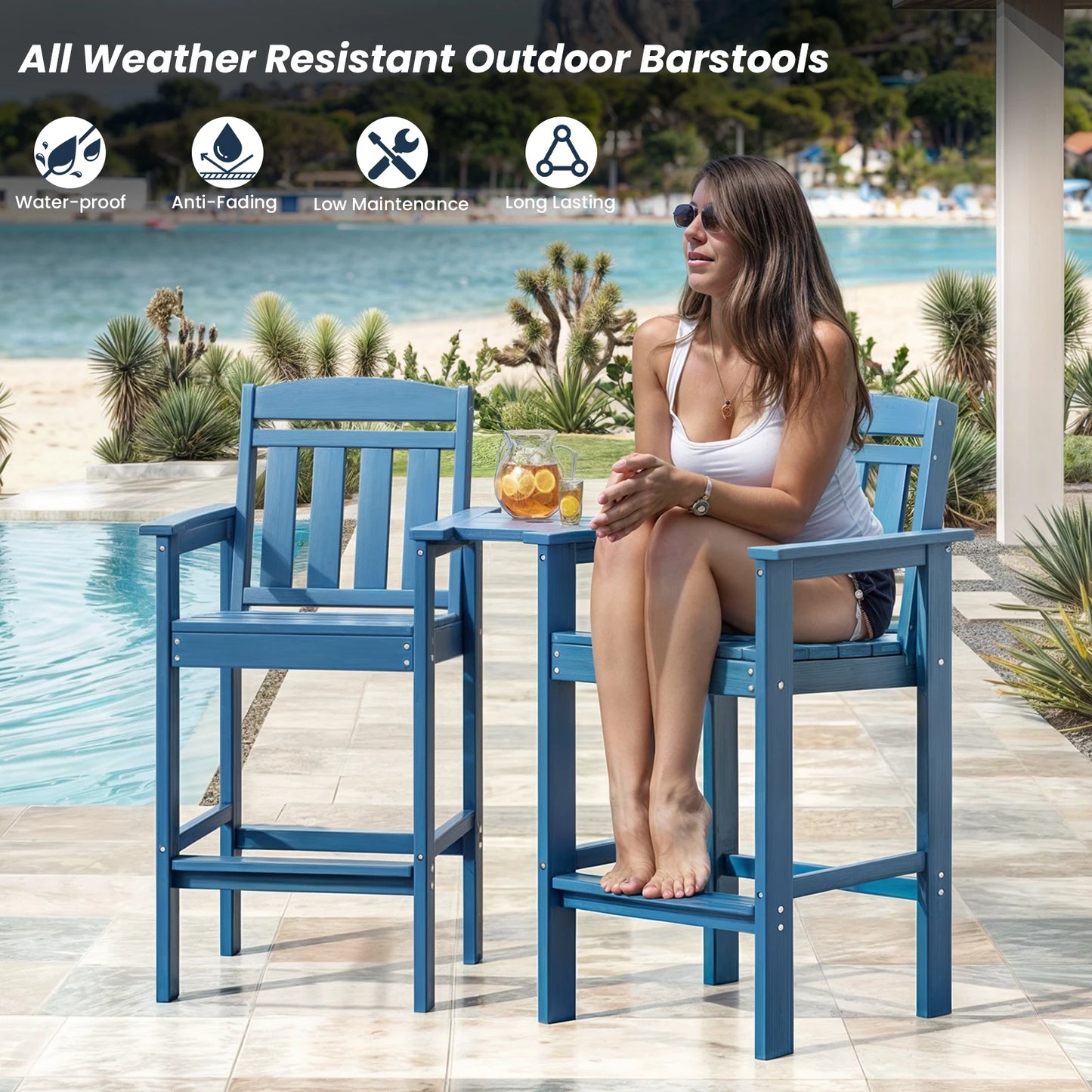 Farini Set Of 2 Tall Adirondack Chairs HDPE Bar Height
