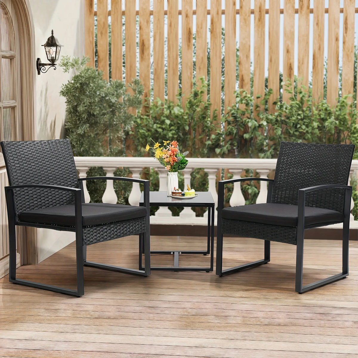 Tuarex Outdoor Wicker Patio Bistro Set With Coffee Table