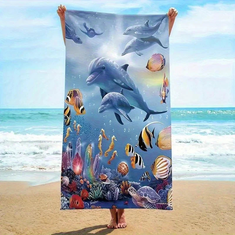 Marine Life Pattern Beach Towel Sun Protective Windproof Outdoor Blanket
