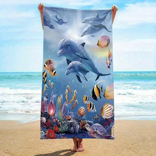 Marine Life Pattern Beach Towel Sun Protective Windproof Outdoor Blanket