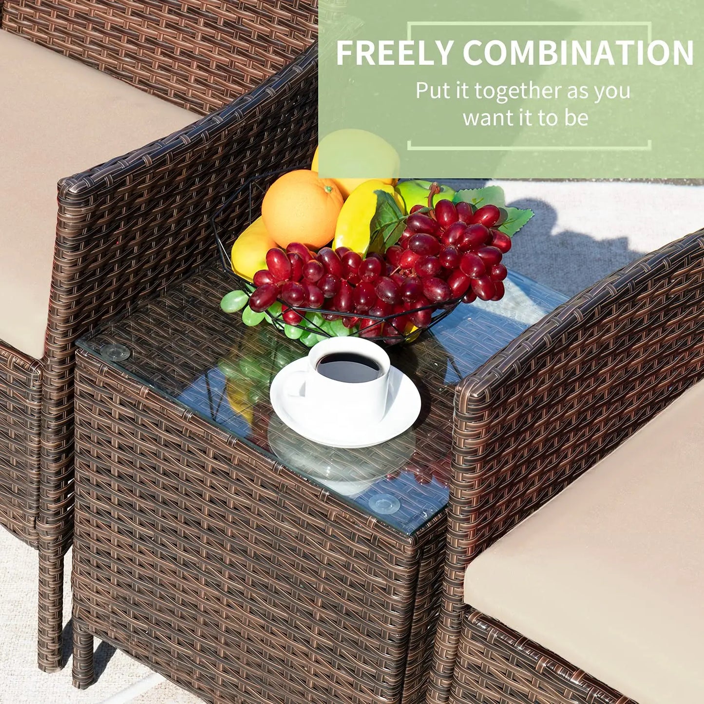 XIAOLANG 3 Piece Outdoor Patio Rattan Wicker Furniture Set