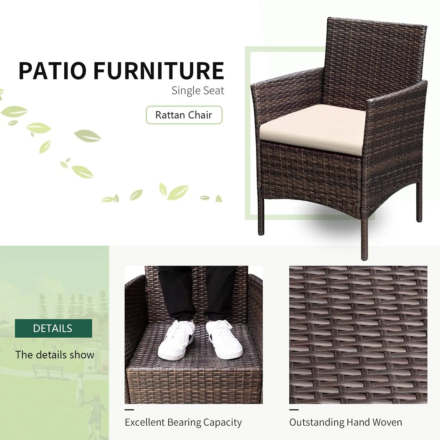 XIAOLANG 3 Piece Outdoor Patio Rattan Wicker Furniture Set