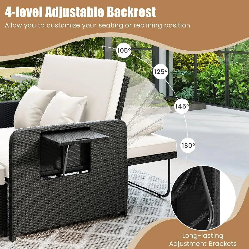 XIAOLANG Outdoor Patio Rattan Daybed With Cushions And Storage Ottoman