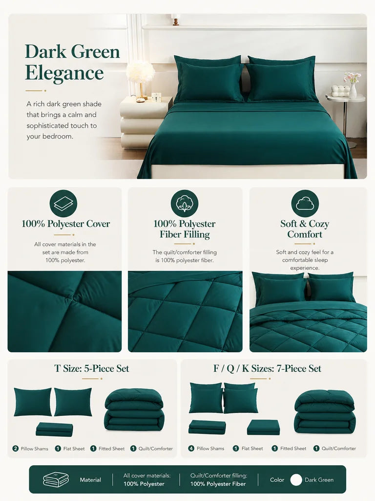 EasYum 7 Piece Quilted Polyester Bedding Set With Comforter Sheets