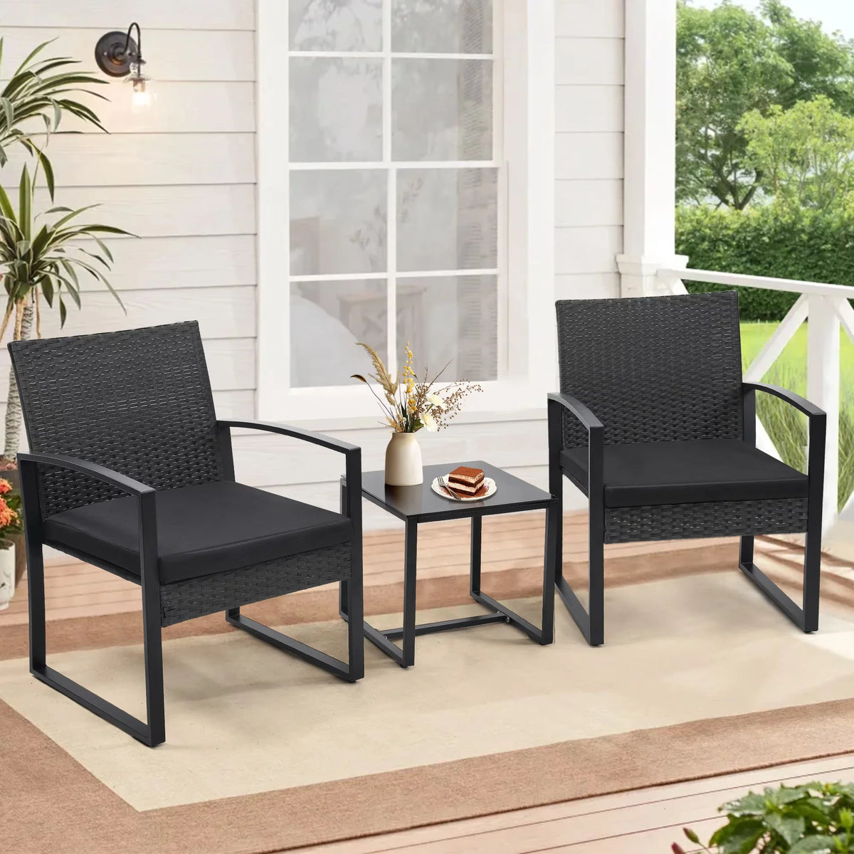 Tuarex Outdoor Wicker Patio Bistro Set With Coffee Table