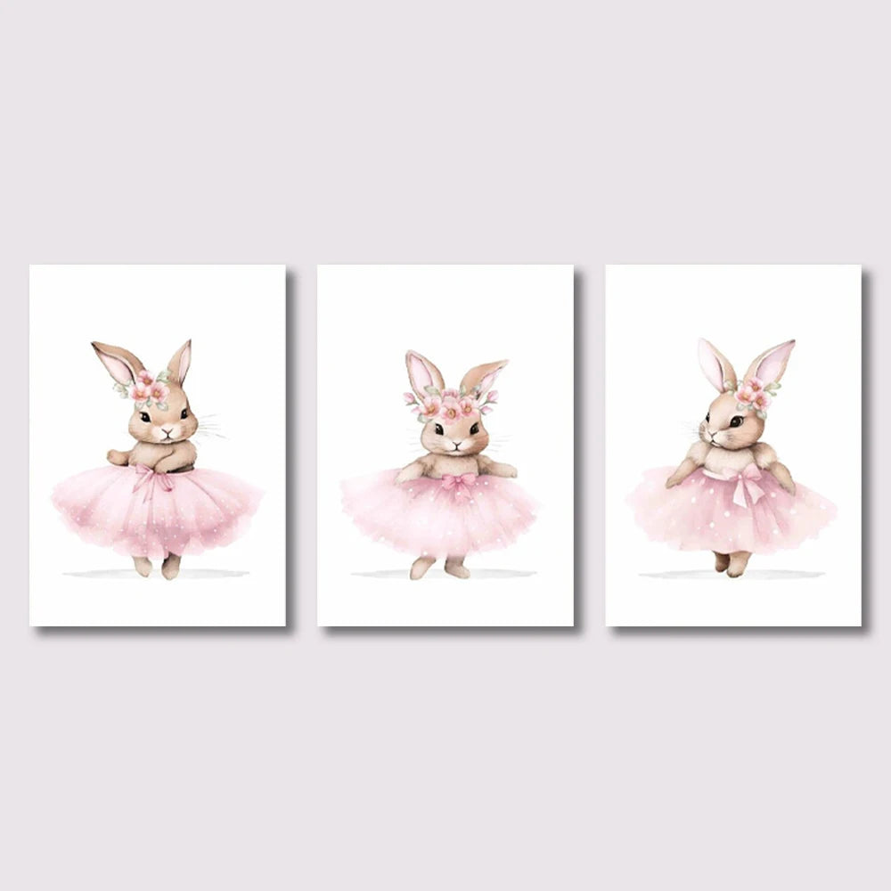 Ballerina Bunny Canvas Posters Woodland Animal Wall Art Nursery Decor