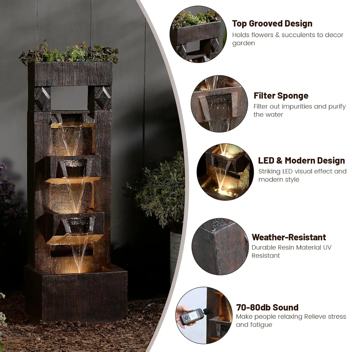 4-Tier Indoor Outdoor Water Fountain With LED Lights And Pump