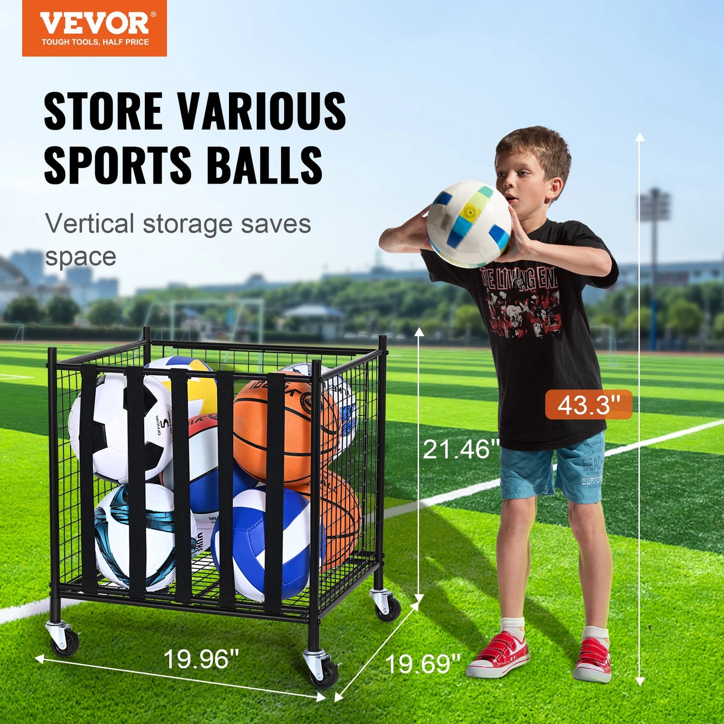 SucceBuy Rolling Sports Ball Storage Cart For Gyms And Schools