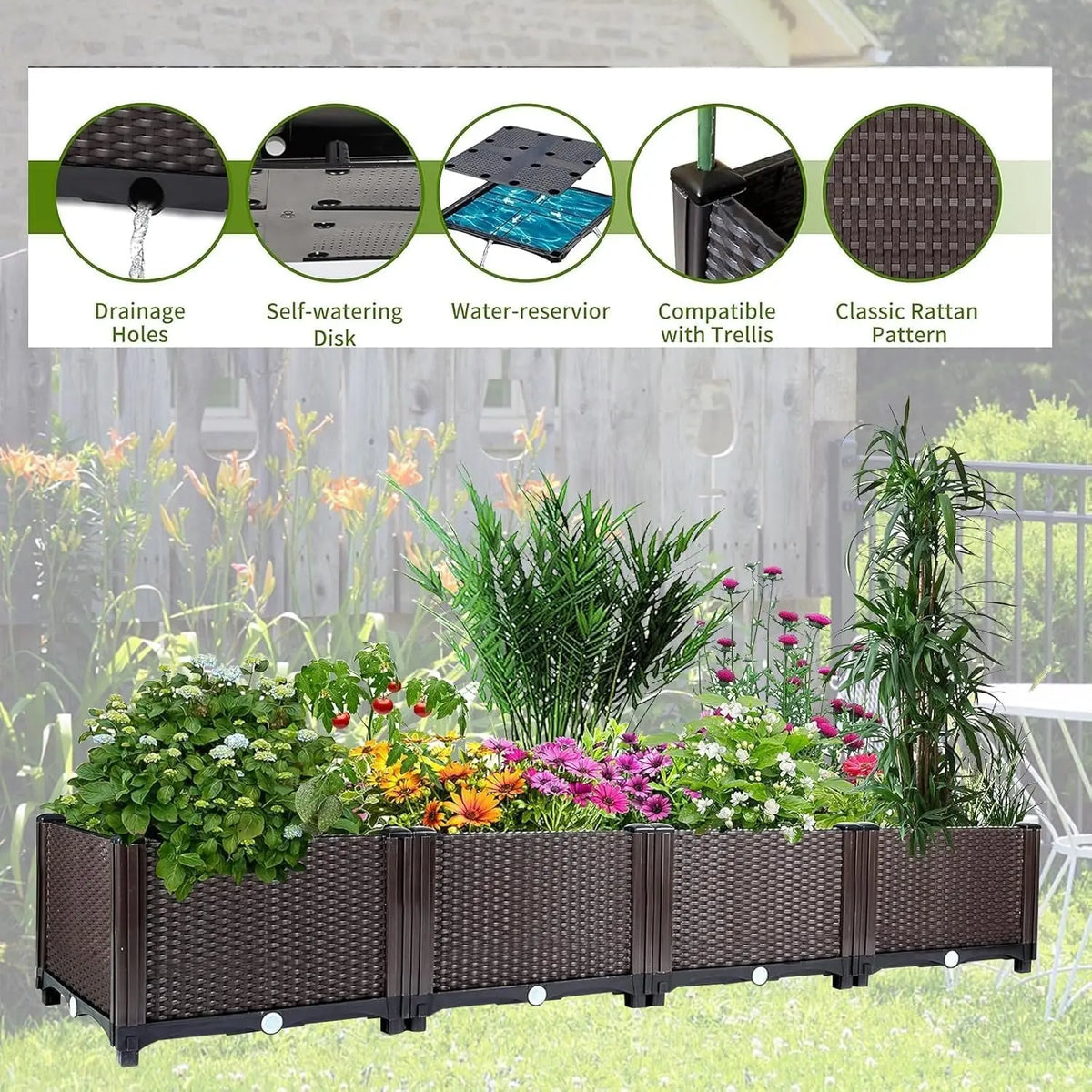 HiMISS Self Watering Raised Garden Planter With Drainage