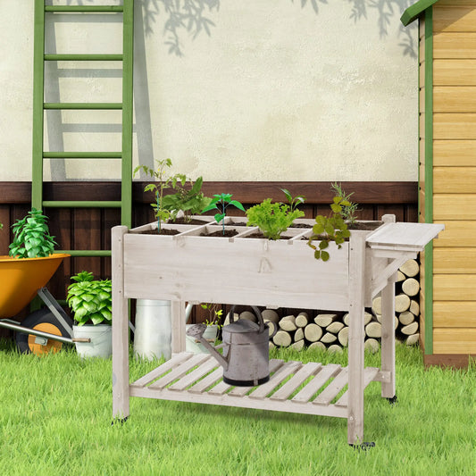 Outsunny 8 Grid Rolling Garden Planter With Integrated Storage Shelf