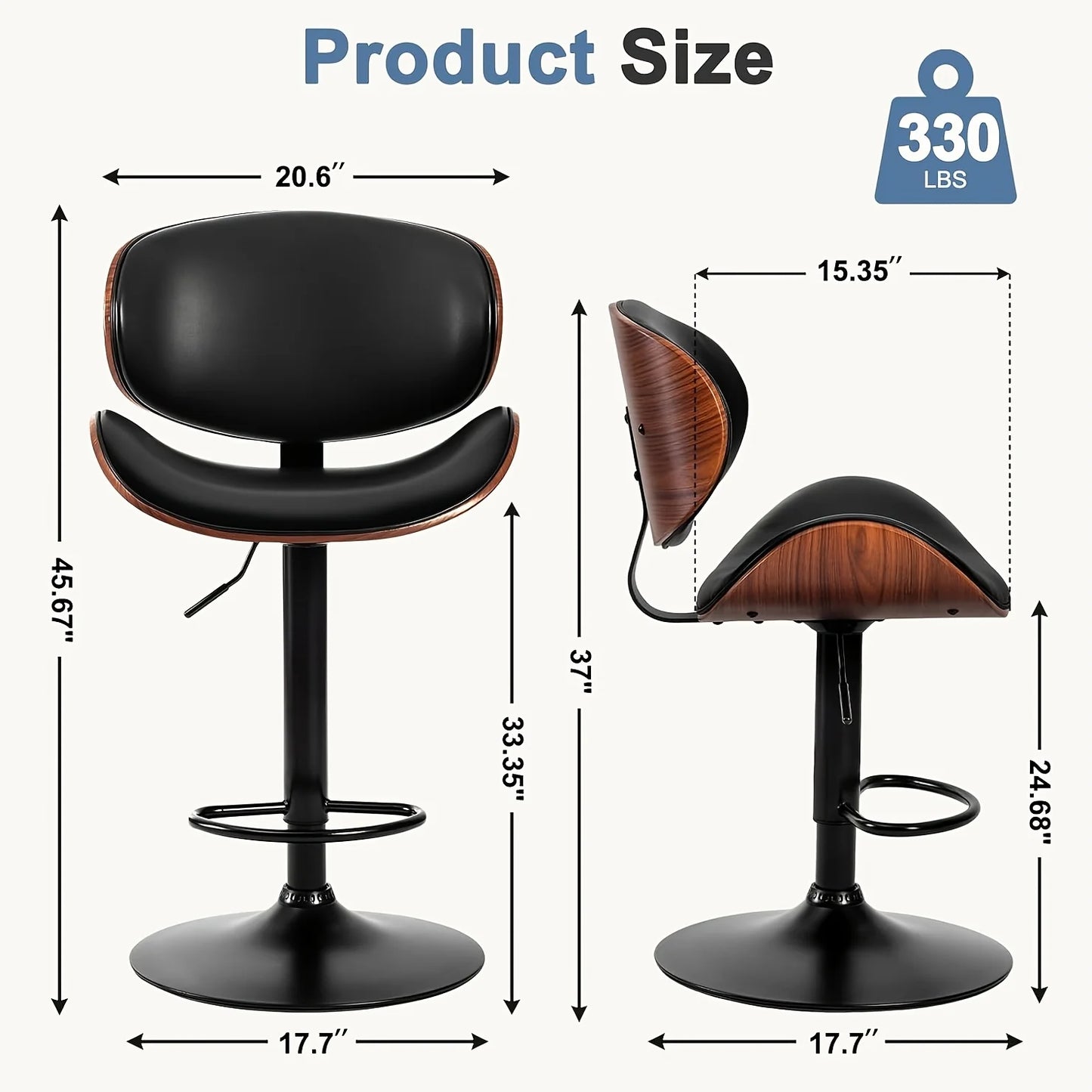 PIYRQ Bar Stool Set PU Leather Seats With Ergonomic Backrest