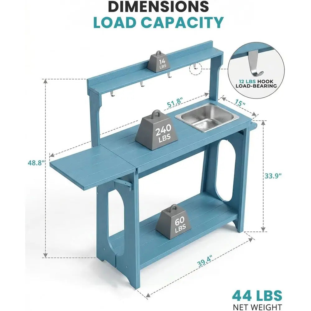 Outdoor Potting Bench With Removable Sink And Foldable Extension