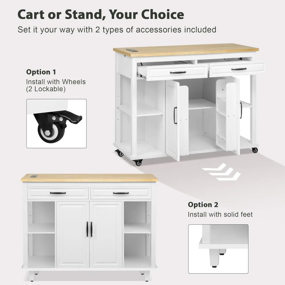 Kitchen Island With Extendable Table Power Outlet Storage Drawers Cabinets