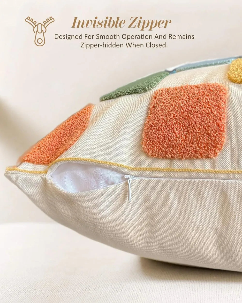 Embroidered Modern Geometric Throw Pillow Cover With Zipper Canvas