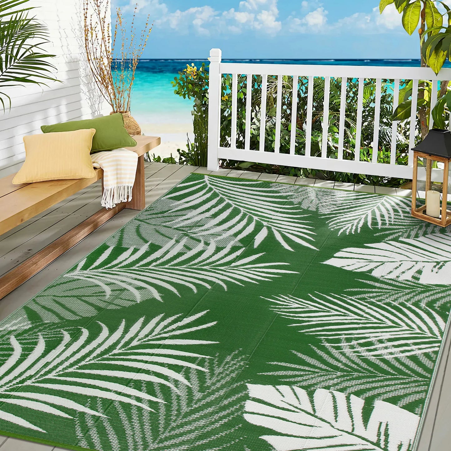 Outdoor Rug Recycled Plastic Straw Leaves Pattern For Patio