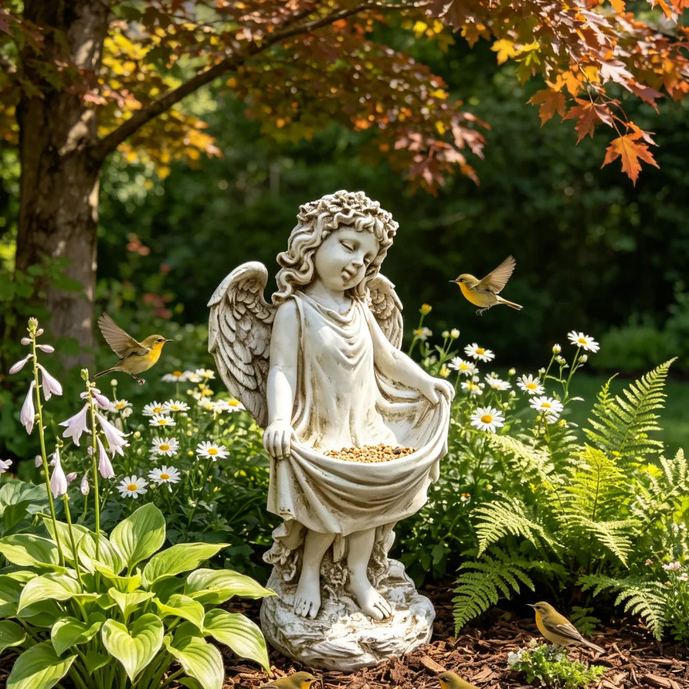 Weathered Angel Cherub Garden Statue Resin Outdoor Yard Decor