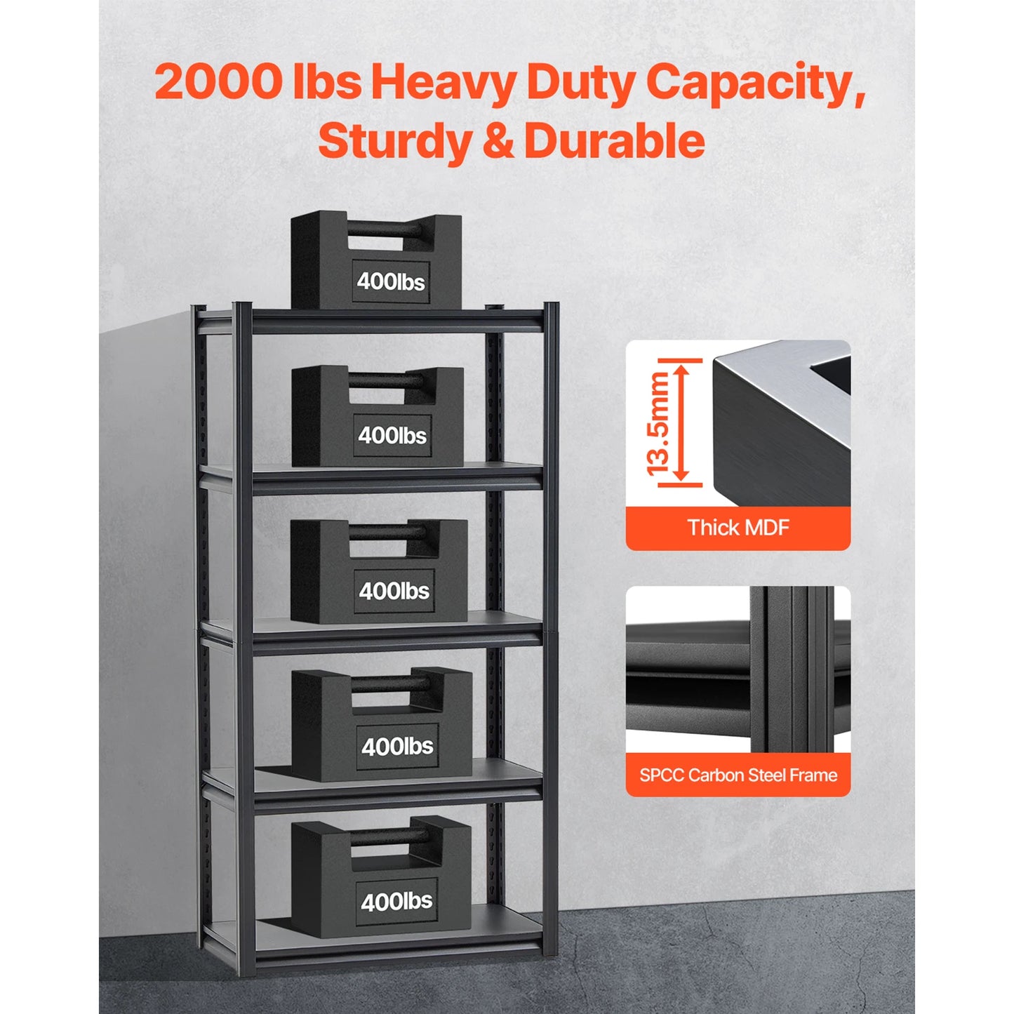SucceBuy 5-Tier Garage Storage Shelves With Adjustable Metal Racks