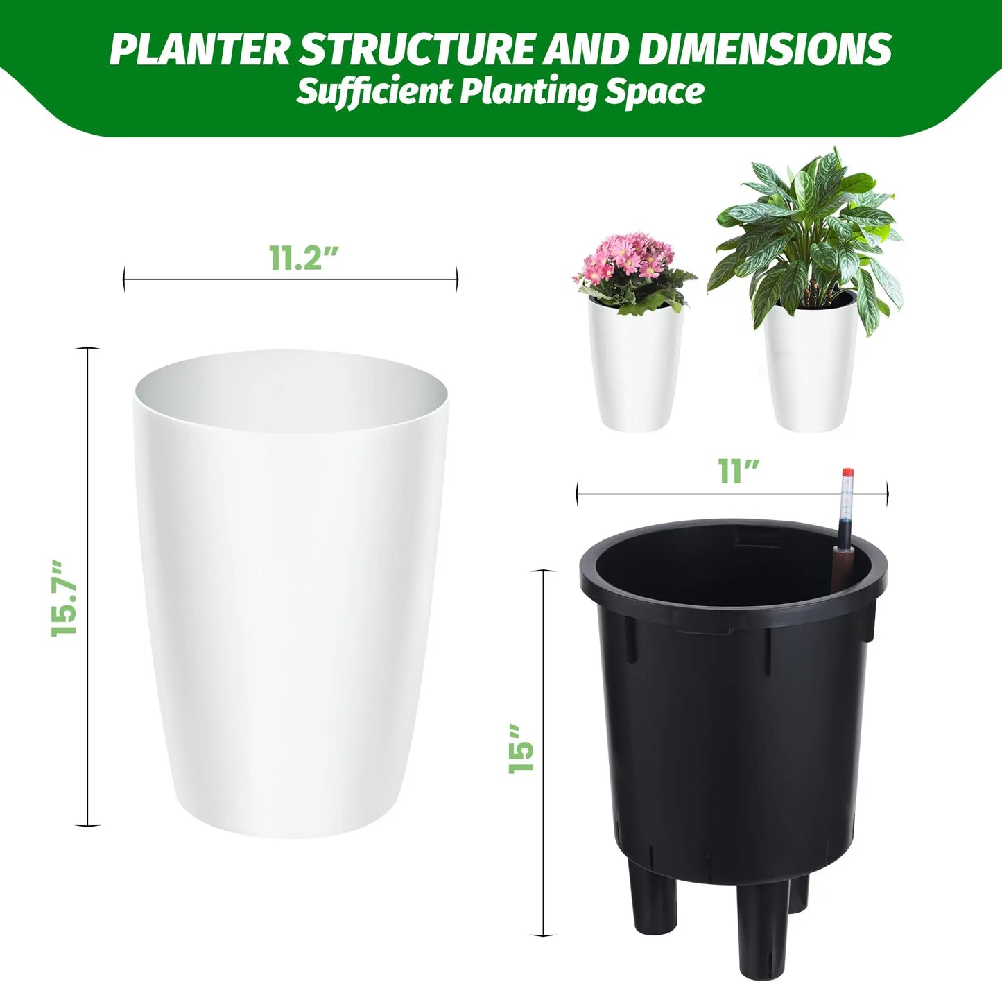 HiMISS Self Watering Planters Two Pack With Water Level Indicator