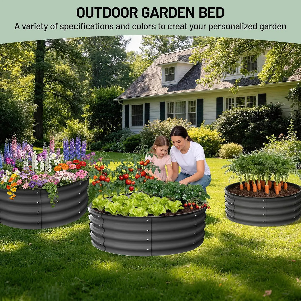Tacleekii Galvanized Metal Round Raised Garden Planter