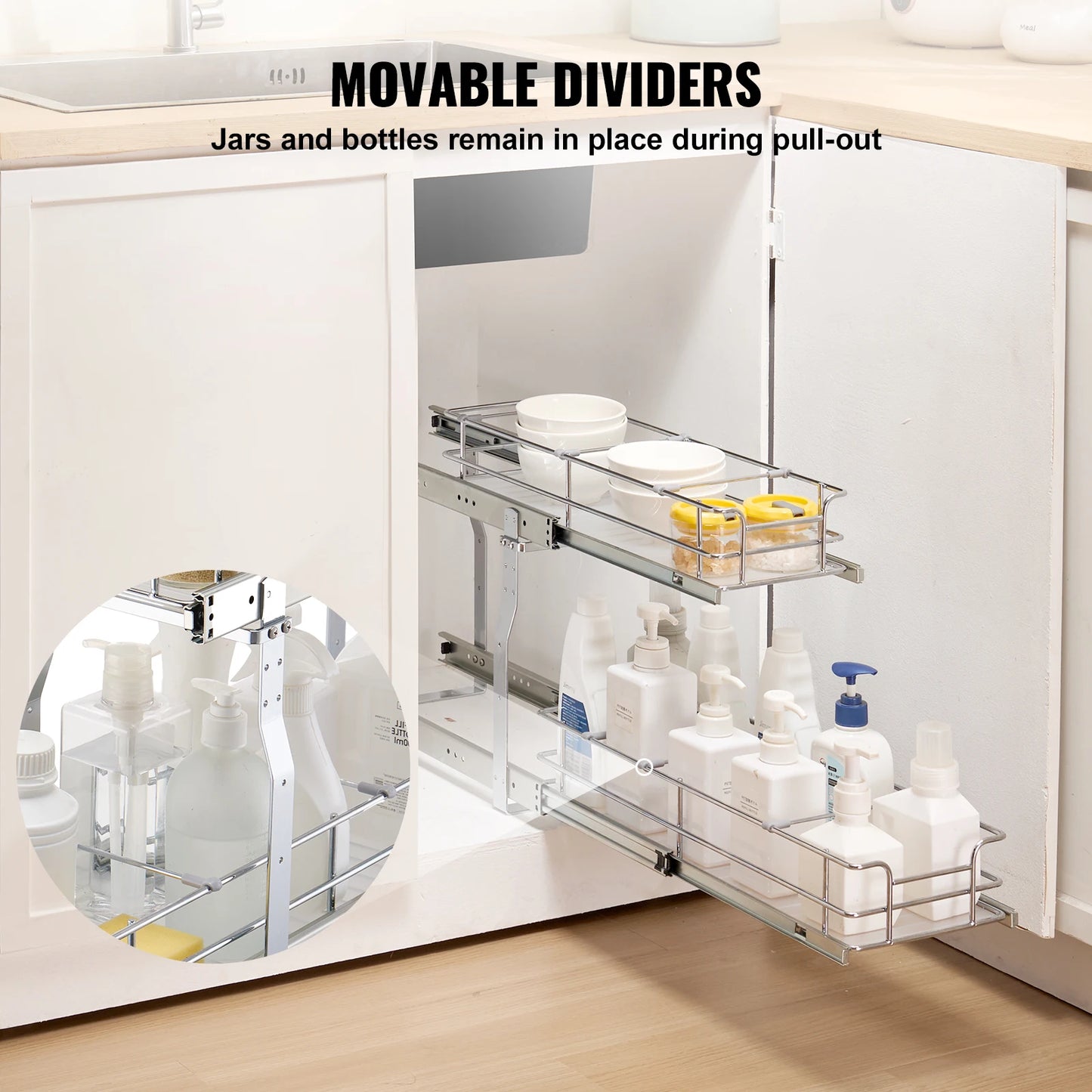 VEVOR Heavy Duty Pull Out Cabinet Organizer Stainless Steel Sliding Drawers