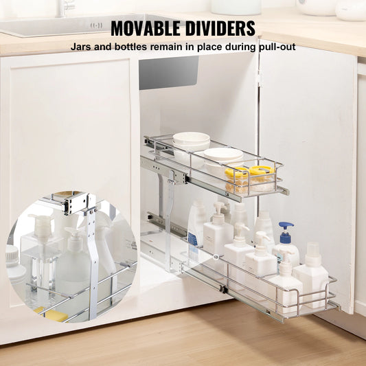 VEVOR Heavy Duty Pull Out Cabinet Organizer Stainless Steel Sliding Drawers