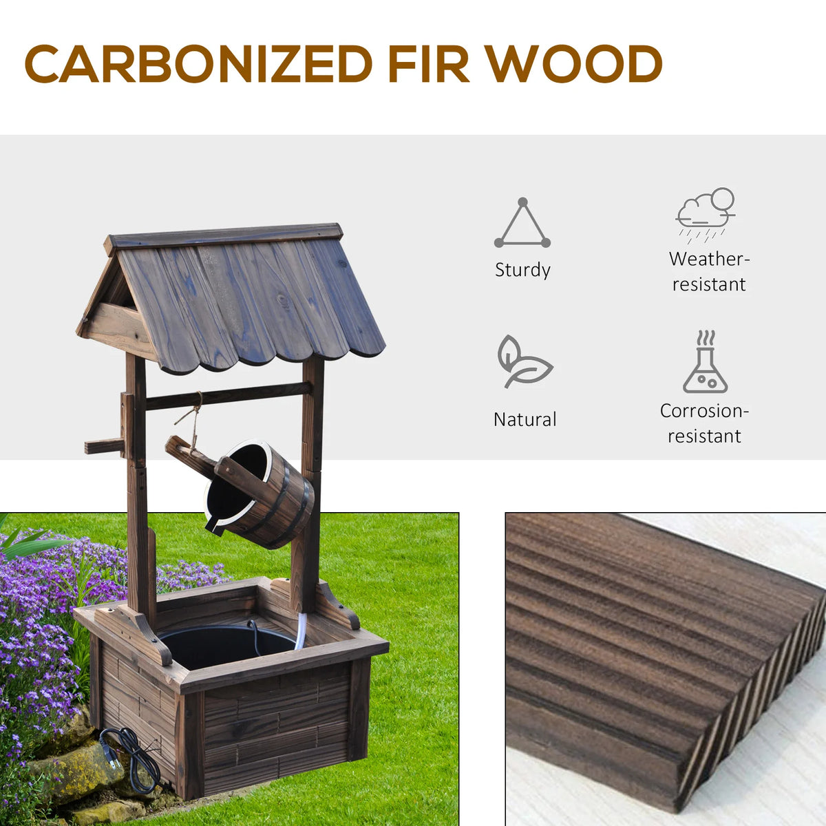 Outsunny Wooden Wishing Well Outdoor Electric Water Fountain With Pump