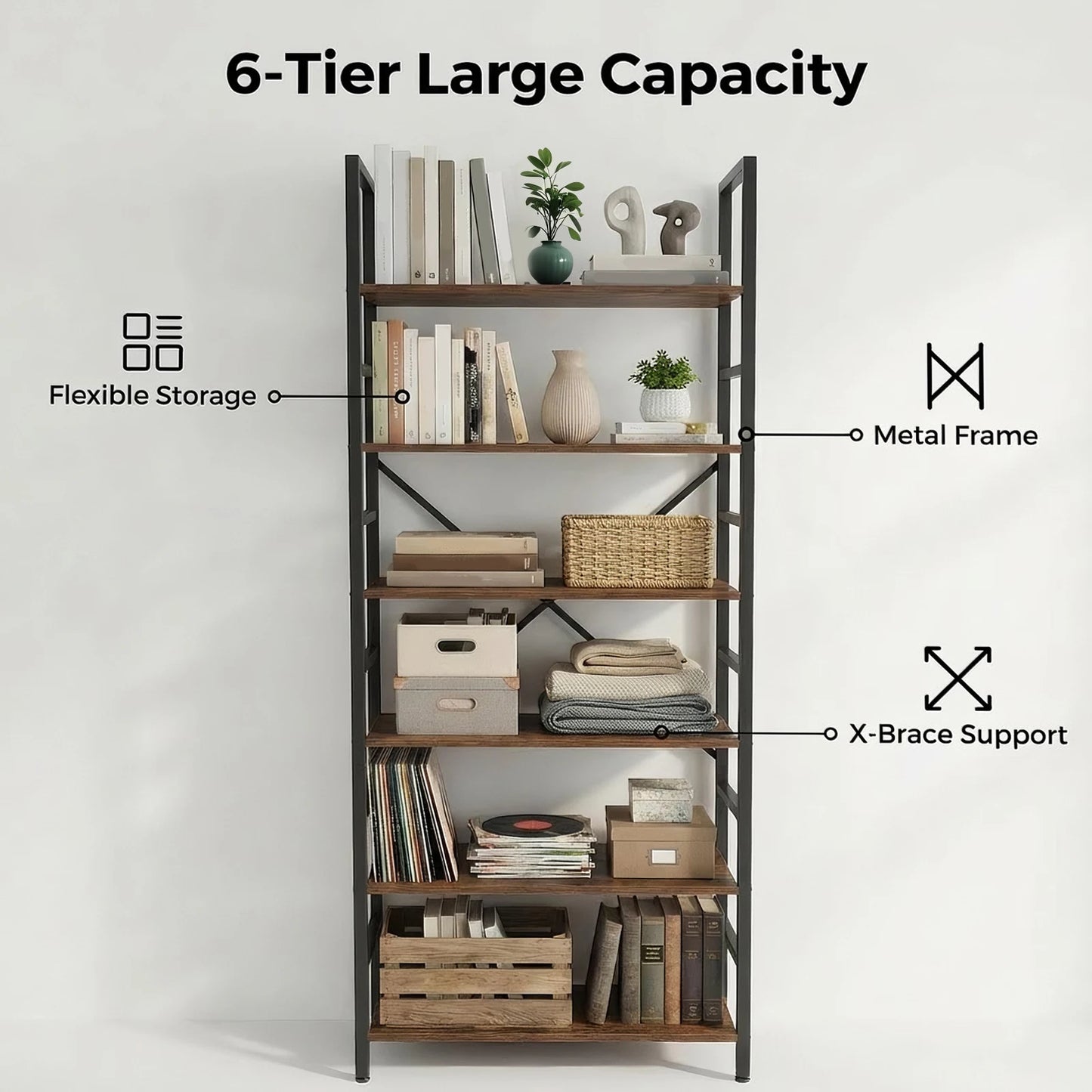 Modern Metal Bookshelf 5-Tier and 6-Tier Corner Storage Organizer For Home