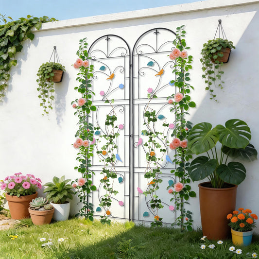 2 Pack Metal Garden Trellis Outdoor Climbing Plant Fence Support
